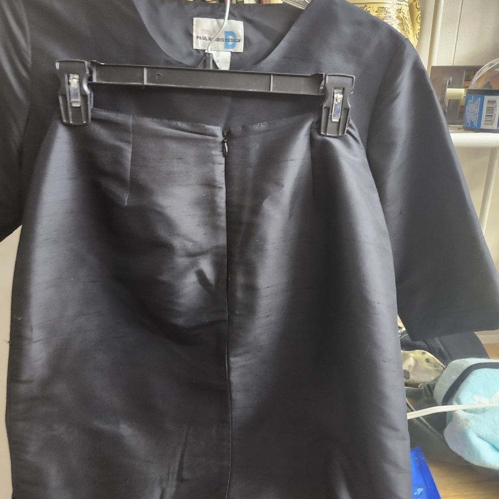 Paul Harris Design Black 100% Silk Short Sleeve Skirt And Top Set
